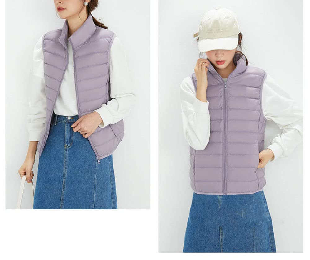 Doudoune sans Manche Femme, Gilet Léger Matelassé en Duvet Violet Col Montant Gilet De Transition Hiver Veste sans Manches Gilet Matelassé Élégant Gilet Chaud Femmes Gilet Doudoune Bureau Maiso