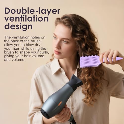 Image of Curl Defining & Detangling Brush - Dual-Vented Curly Hair Brush for Wet & Dry Hair with Flexible Bristles - Reduces Frizz & Smooths Knots - For All Hair Types & Users (Black)
