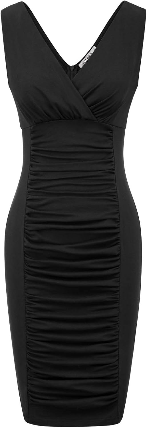 GRACE KARIN Women Slim Fit V-Neck Club Party Bodycon Pencil Dress Size S Black CL070-1