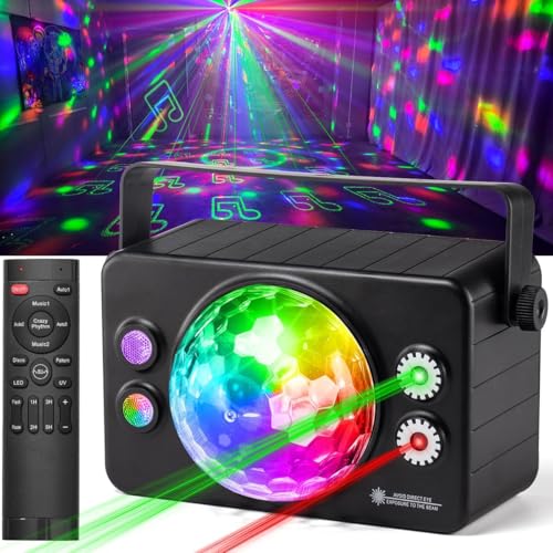 PAIFIEVD 6 Color Disco Ball Light Sound Activated DJ Lights, Strobe Stage Light for Indoor Dance Parties, Birthday, Karaoke, Halloween, Christmas