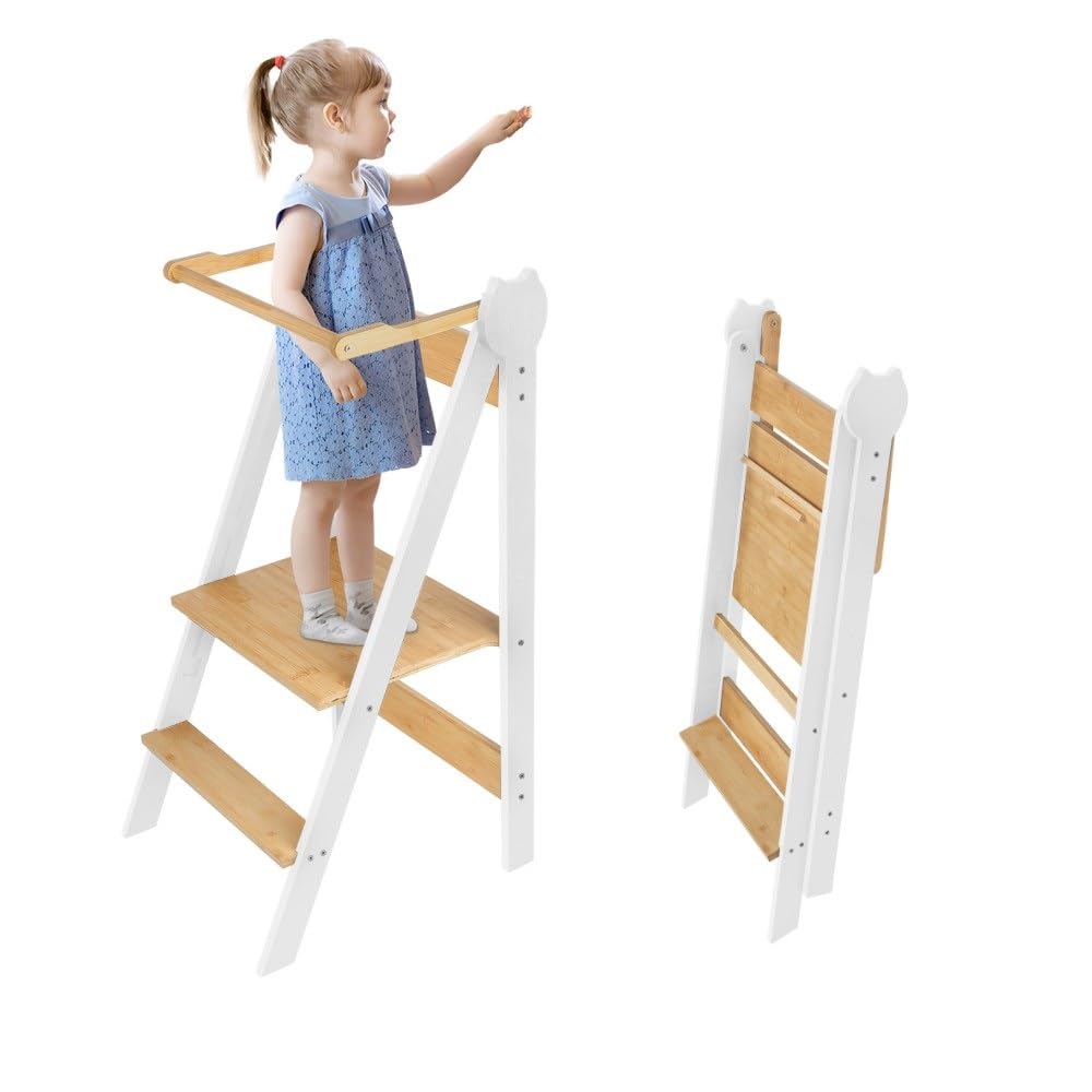 Tour d'apprentissage Montessori en bambou naturel pour jeune enfant