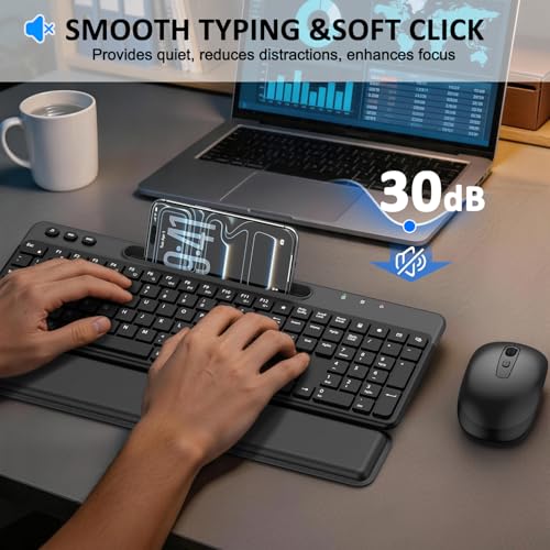 Wireless Keyboard and Mouse Combo, Full Size Ergonomic Silent Keys(Black) - image 5