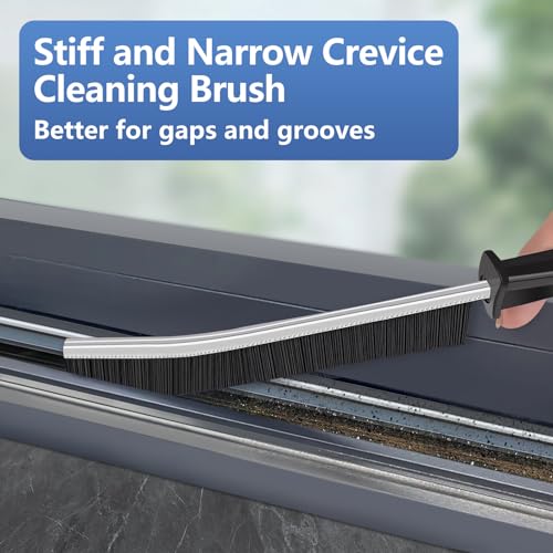 YUNGMAX 3PCS Hard Bristle Crevice Cleaning Brushes, Long Handle Bathroom Tile Grout Cleaner Brush, Narrow Curved Gap Cleaning Tool Scrubs Nooks and Crannies - Image 3