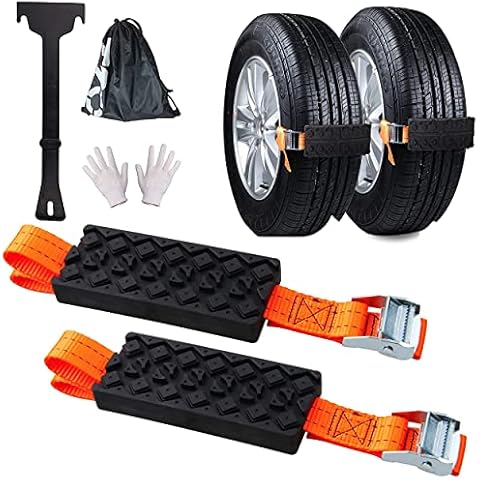 Anti-Skid Tire Chain Emergency Anti-Skid Tire Blocks High Strength Snow Chains Mud Sand Tire Traction Device Winter Driving Security Chains with Carry Bag (2pcs) Cover