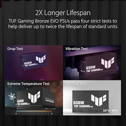 TUF Gaming 650W Bronze Evo, Alimentatore Certificato 80+ Bronze, PCIe, SATA, ATX 3.1, Ventole con Cuscinetti a Doppia Sfera, Rivestimento Prottetivo PCB, Cavi Incisi, Nero, TUF-GAMING-650B-EVO - Alimentatore - Immagine 2