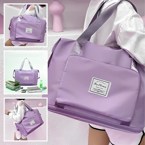 Image of JD Fresh 41 Liter Foldable Travel Bags for Women /Nylon Duffle Bags /Expandable Vanity Travelling Luggage Handbags /Waterproof & Lightweight Shopping Bag for Personal Items (Purple)