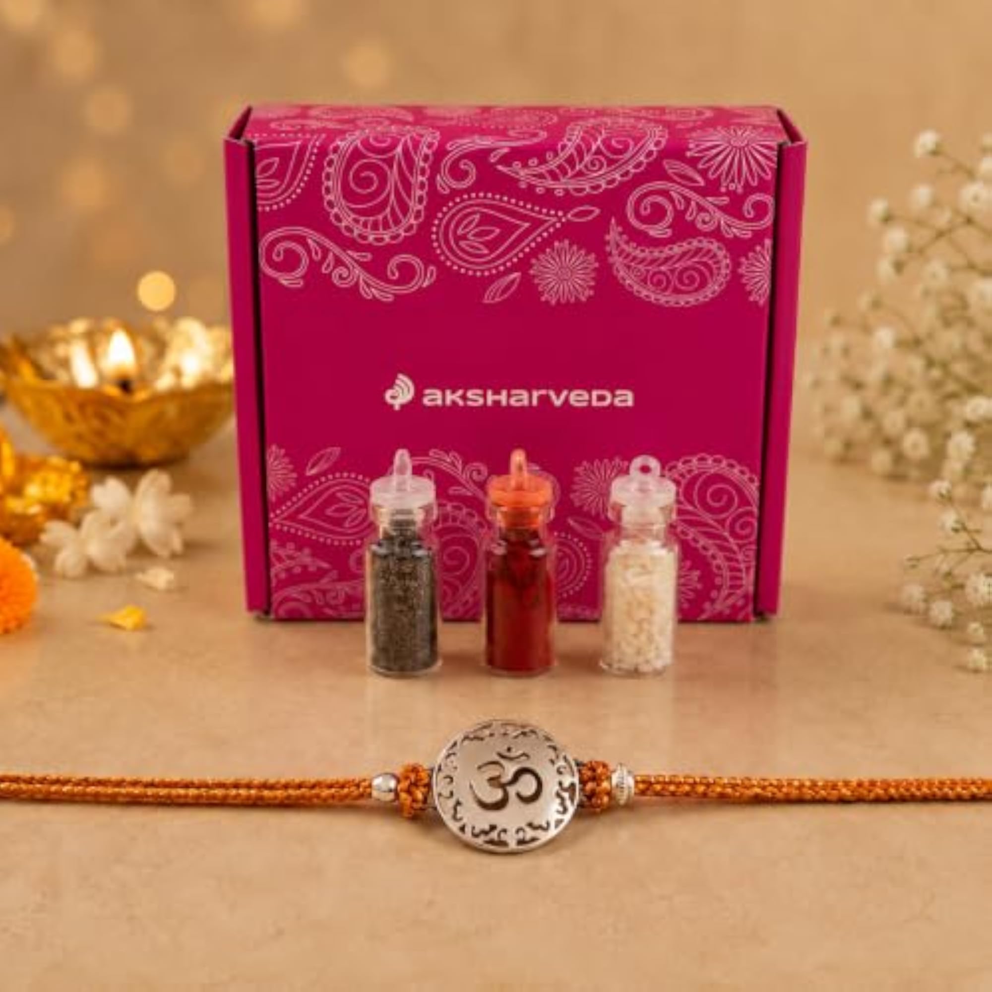 Omkar Silver Plated Brass Blessed Rakhi, Traditional Gift
