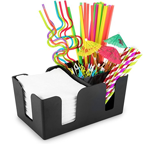 Bar Napkin & Utensil Caddy - 6 Compartment Organizer for Holding Restaurant Beverage