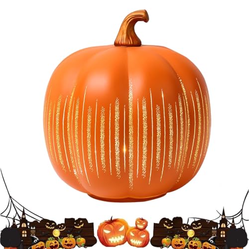Thanksgiving Starry Night LED Pumpkin Lights Decorative Timer Illuminated Resin Pumpkins with Sparkling Effect for Home Bedroom Hallway