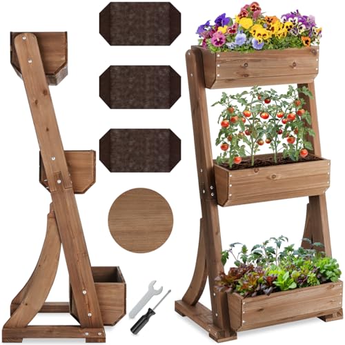 TecTake® Huerto Urbano Vertical con 3 Niveles, Maceteros Grandes Exterior de Madera, Macetero Alto, Macetas Exterior Grandes, Huerto Urbano Terraza - 49 x 60 x 140 cm Marrón