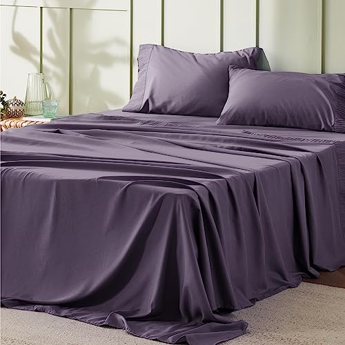 Image of Bedsure Full Size Bed Sheets - 4 Pieces Soft Full Sheet Set - Breathable & Cooling - Hotel Luxury - Easy Care Polyester Microfiber Bedding for Women, Men, Dusty Purple