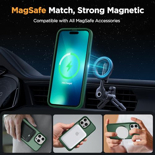 Image of Miracase Magnetic Series Designed for iPhone 13 Pro Case [Compatible with MagSafe] [with 2X Screen Protectors] Anti-Fingerprint, Magnetic Phone Case for iPhone 13 Pro 6.1 inch - Dark Green
