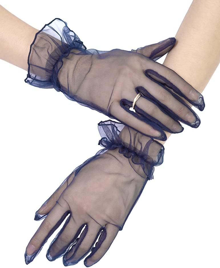 Women's Elegant Ruffled Tulle Gloves - Pleated Short Wedding Prom Party Accessories (Summer Evening Gloves)