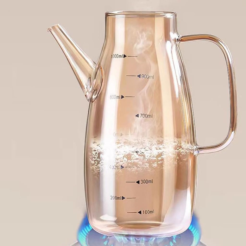 Botella dispensadora de aceite de vidrio, Botellas dispensadoras de aceite y vinagre de vidrio, paquete de 2, tapa de acero inoxidable, medidas, varios tamaños: 600 ml, 800 ml, 1000 ml(1000ML)