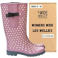 Ladies Wide Leg Wellies - Wellington Boots Ladies for Wearing with Jeans or for Wide Calf Women - Waterproof Wellies - Pink Bee & Polka Dot - UK Wellies Size 5