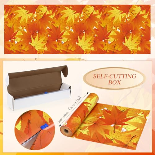 Tudomro 54 Inch x 100 ft Thanksgiving Tablecloth Roll, Fall Party Supplies, Waterproof Plastic Autumn Leaves Tablecloth Disposable Table Cover for Birthday Party Decorations(Fall) by Tudomro - Image 2