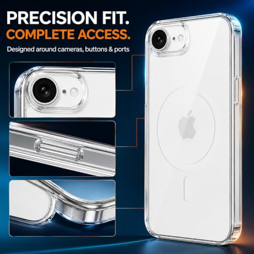 Image of MAGA Back Case Cover for Apple iPhone 16e & iPhone 17e, Crystal Clear Magnetic Case Compatible with MagSafe, Hybrid Hard PC Back & Soft TPU Bumper, Shockproof Protective Cover - Clear