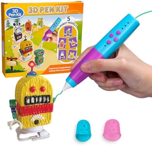 Kretrum 3D Pen for Kids Low Temperature 3D Printing Pen Kit with Robot Stencils Robot Base Finger Protectors 1.75mm PCL Filament etc. 3D Pen Best Birthday Gift for Children Crayon 3D Stylo 3D (Blue)