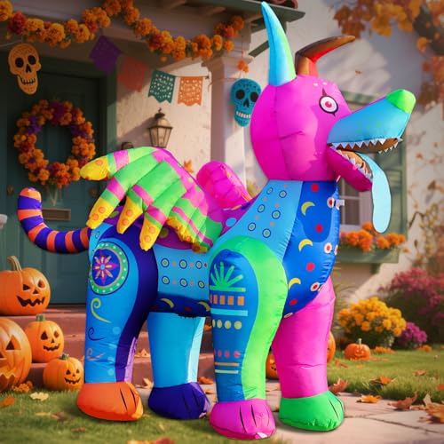 DomKom 6FT Halloween Inflatable Blow Up Decorations Dia de Los Muertos Day of Dead Alebrije Built-in LEDs for Holiday Party Garden Lawn Yard Patio Dcor