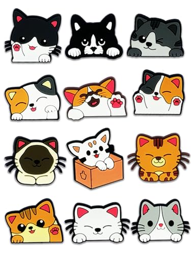 12PCS Cat Shoe Charms for Croc Bubble Slides Clogs Sandals Cute Shoe Accessories Decorations for Girls Women Teens Adults