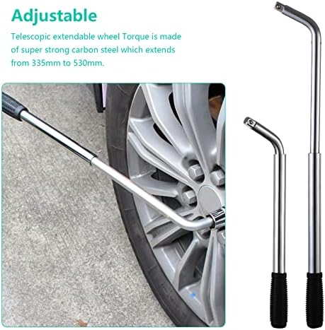 HSEAMALL Telescoping Lug Wrench,Extendable Wheel Nut Wrench Universal Extending Tyre Spanner,Tire Repair Tool Wheel Brace Set for Car Van Truck Caravan (17mm, 19mm, 21mm ,23mm Socket)