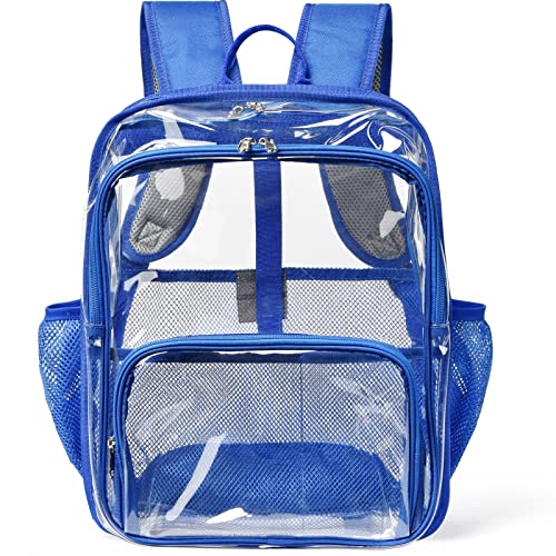 KUI WAN Clear Backpack 15 Clear Backpacks for School Heavy Duty See Through Bookbag Multi-pocket PVC Backpack for Men Women Blue