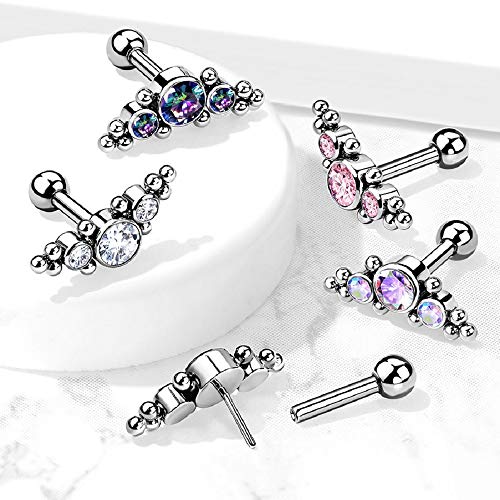 Pierced Owl - 16GA G23 Implant Grade Titanium Threadless Push-in Triple CZ Crystal and Ball Clusters Cartilage Helix Ear Lobe Barbell Stud3