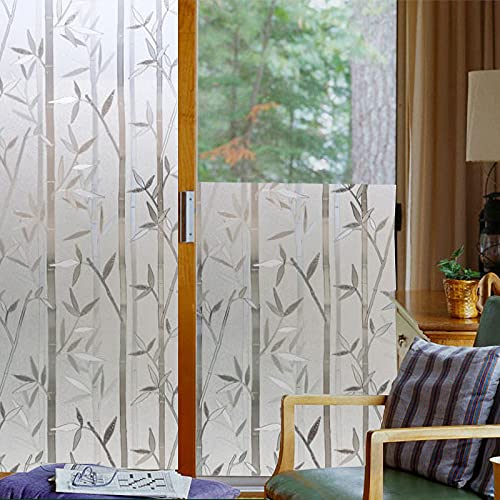 Window Privacy Film Bamboo Patten Frosted Glass Films, Self-Adhesive Static Cling Window Stickers, Anti-Uv, Heat Insulation For Living Room Kitchen Patio Doors (17.5 X78.7Inch) #TOP2