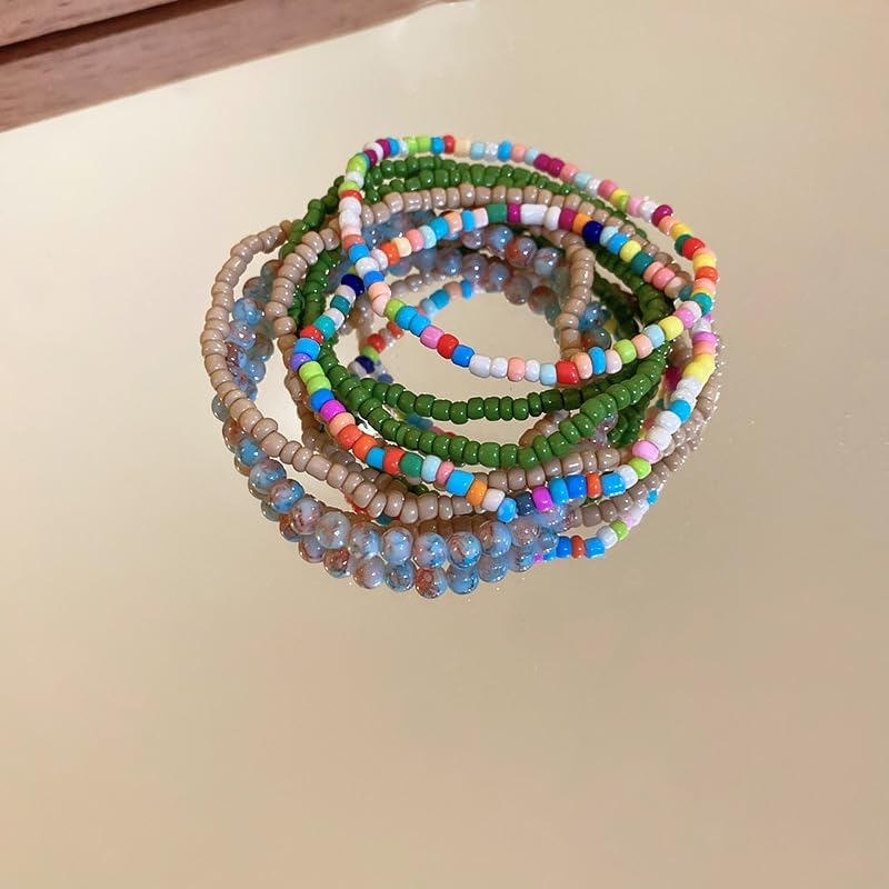 Caiyao 6/7Pcs Colorful Bohemia Stackable Seed Bead Bracelets Handmade Multilayer Rainbow Elastic Beaded Stretch Bracelet Anket Rainbow Vacation Bangle for Women Summer Beach Boho Jewelry Gifts - Image 2