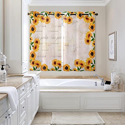 Zereaa Window Curtain Panels, Sunflower Retro Floral Print Light Reducing Curtain Drapes For Bedroom Living Room Nickel Grommet Window Panels 42 X 63-Inch 2 Panels #TOP2