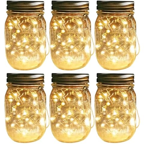 Aobik Solar Mason Jar Fairy String Lights,6-Pack(Glass Mason Jars Include) Solar Powered Glass Outdoor Hanging Lamps Lighting,Waterproof LED Flame Dancing Lights for Garden Patio Cover