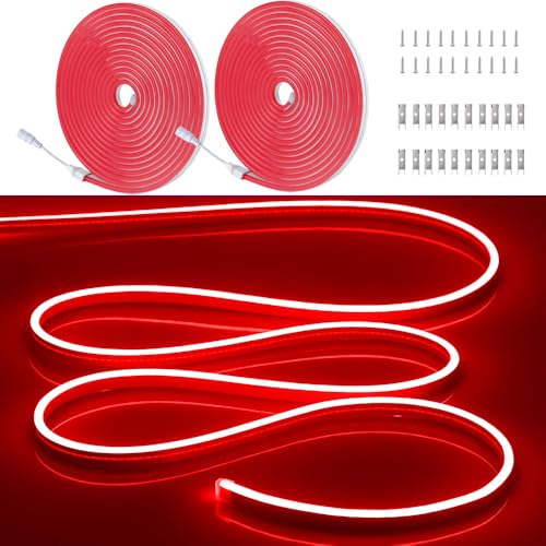 Image of 32.8FT /2PCS /10M Red LED Strip Lights - Flexible, Waterproof Neon Rope Lights for Indoor & Outdoor Decoration with Complete Installation Kit [Adapter Not Included