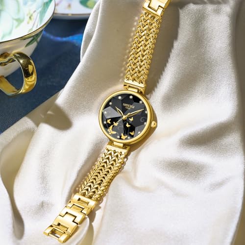 Image of NIBOSI Watch for Woman Analog Quartz Square Rose Gold Ladies Watch Stainless Steel Mesh Band Elegant Waterproof Diamond Wrist Watch