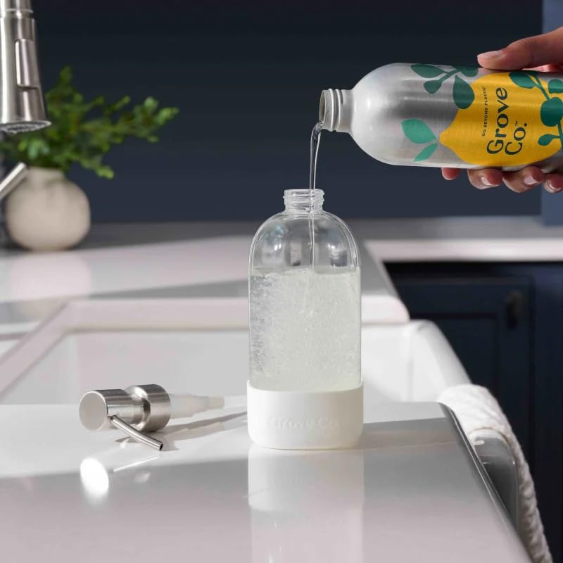 Image of Grove Co. Ultimate Dish Soap Refills 16 Fl Oz Removes 48-hr Stuck-on Food and Grease, Plastic Free Cleaning Products, 100% Natural Lavender Blossom & Thyme Fragrance