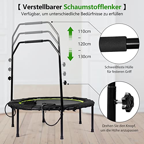 GOPLUS Ø102 cm Fitness Trampolin, Faltbares Trainingstrampolin mit 3-Fach höhenverstellbarem Haltegriff, Mini Trampolin… – Bild 5