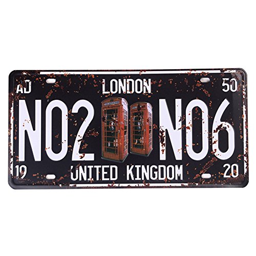 Eureya Placa de matrícula de coche Londres NO2 NO6 para casa/cafetería/bar/restaurante/exposición, decoración de pared vintage de 15 x 30 cm