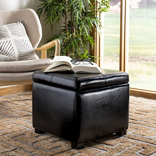 Safavieh Hudson Collection Williamsburg Black Leather Square Storage Ottoman #TOP24