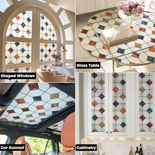 Image of DKTIE Stained Glass Window Film Geometric Patterns 35.4in X 78.7in