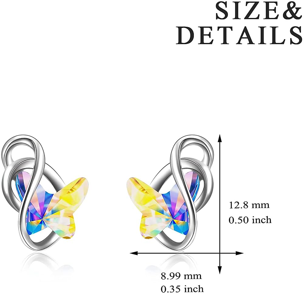 925 Sterling Silver Butterfly Stud Earrings with Crystals, Butterfly Jewellery Gifts for Women Girls