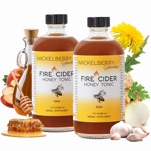 Fire Cider Apple Cider Vinegar Honey Tonic with Organic Turmeric Root, Ginger Root & Dandelion - Natural Digestion & Immune Support, 8 Ounces (Pack of 2)
