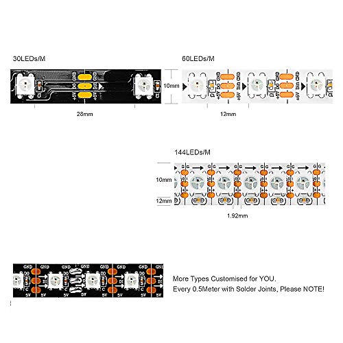 Tira LED ws2812b RGB 1m 144 LEDs Negro IP30 miniatura 2