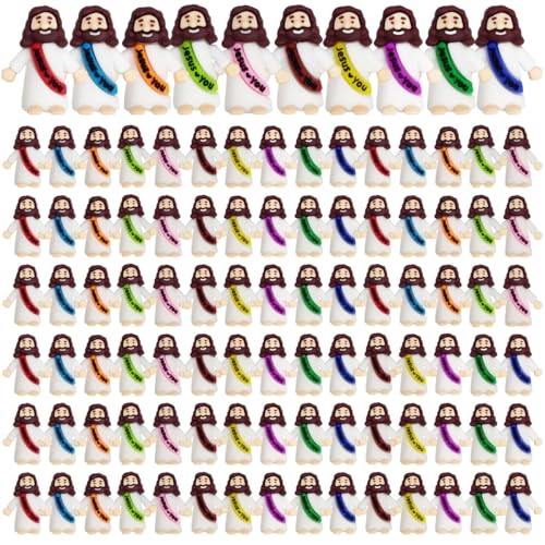 OCBTOW 100 PCS Mini Jesus Figures Toys in Bulk to Hide and Seek Religious for Kids Girls Boys Sunday School Easter Basket Stuffers Fillers Eggs Gifts Party Favors