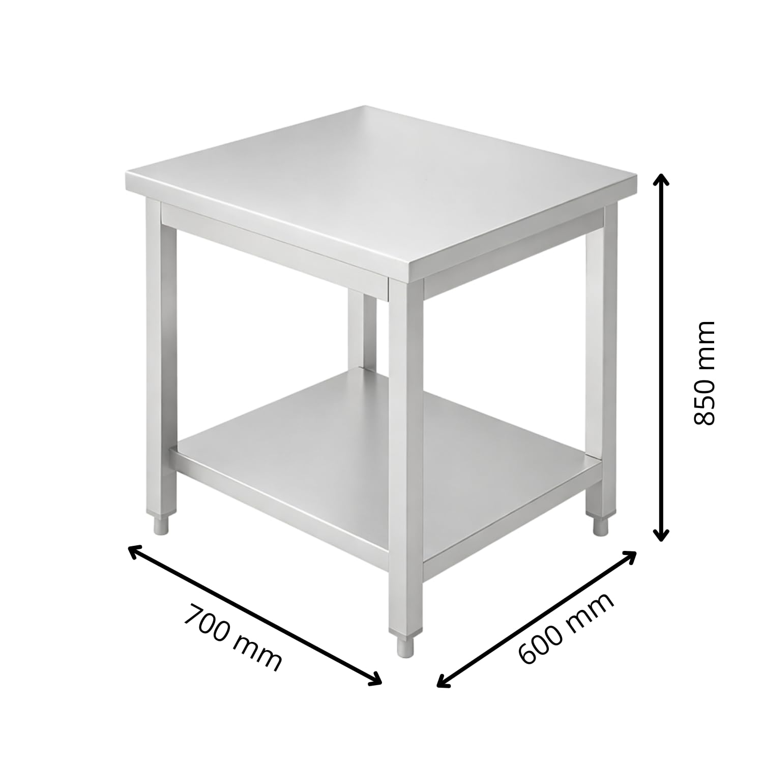 Générique Table INOX Centrale Professionnelle – 600 × 700 mm – Étagère Basse – Hauteur 850 mm