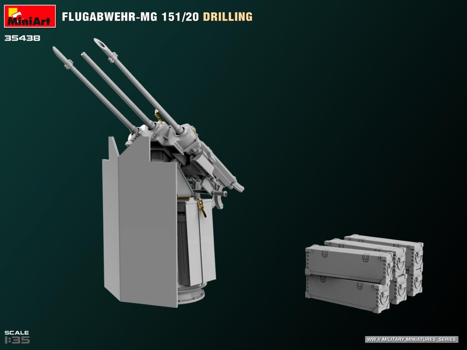 Miniart 1:35 - Flugabwehr-MG 151/20 Drilling, Molded Color - Image 4