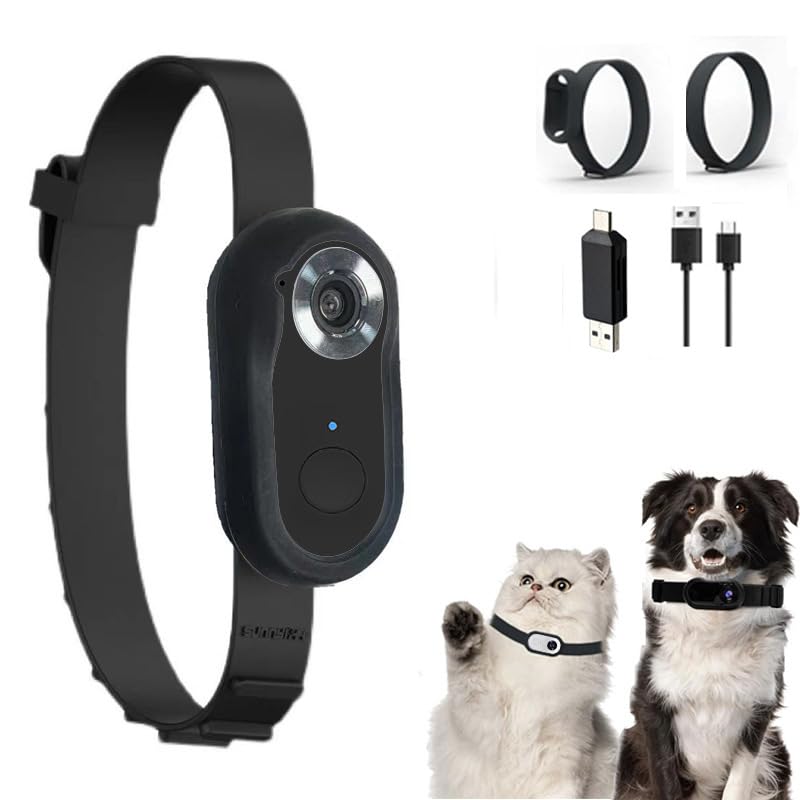 Collar de cámara para gatos – 1080P HD para mascotas con gran angular de 170° – ideal para gatos y perros, perfecto para fotografÃa de aventuras al aire libre (negro)