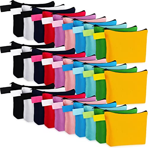 Frienda 40 Pack Canvas Makeup Bags Bulk Cosmetic Bags with Bottom Travel Canvas Zipper Pouch Multi Purpose Blank for Women Purse Toiletry Pencil DIY Craft, 10 Colors(7.4 x 5.1 x 1.7 Inch)