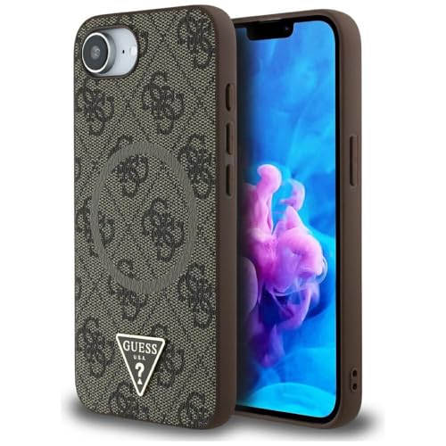 CG MOBILE Guess 4G Anneau avec logo triangle compatible avec MagSafe pour iPhone 16e (marron)