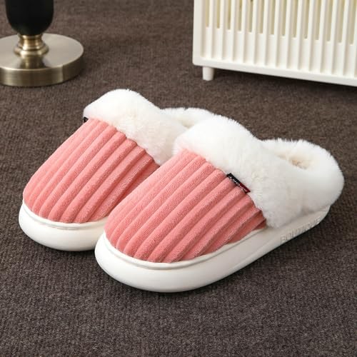 Fuzzy Memory Foam Slippers for Women Men Cozy Plush Fluffy Winter House Shoes for Indoor Outdoor Warm Fleece Lining Non-Slip Bedroom Floor Slippers Slip On Platform Home Slide Shoes3