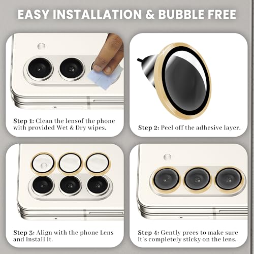 Image of FIRST MART Gold Camera Ring Guard Protector for Samsung Galaxy Z Fold 5 | Tempered Glass with Metal Alloy Rings, HD Clear, Scratch Resistant, Case-Friendly | Pack of 1