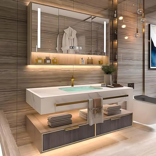 High QLO Bathroom Vanity - Luxurious Bathroom Vanity with Sink Includes Modern Metal Luxury Style,Floating Cabinet with Towel Hanging & Led Light | Slate Countertop(40IN)